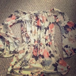 Cream floral off the shoulder romper